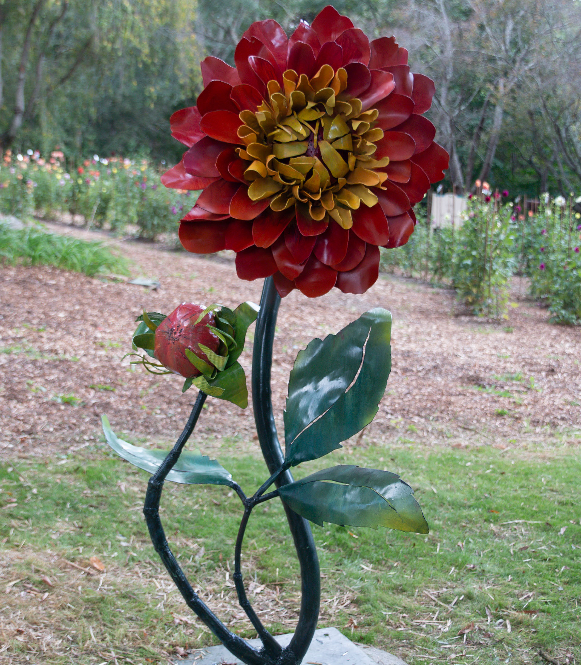 large metal dahlia orange and yellow
